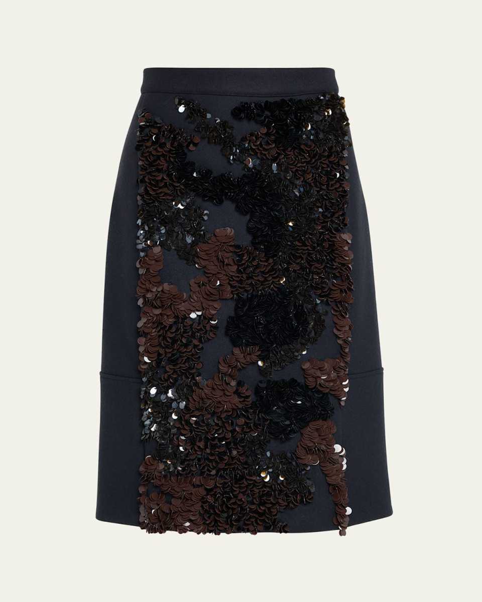 Sequined Wool Midi Skirt